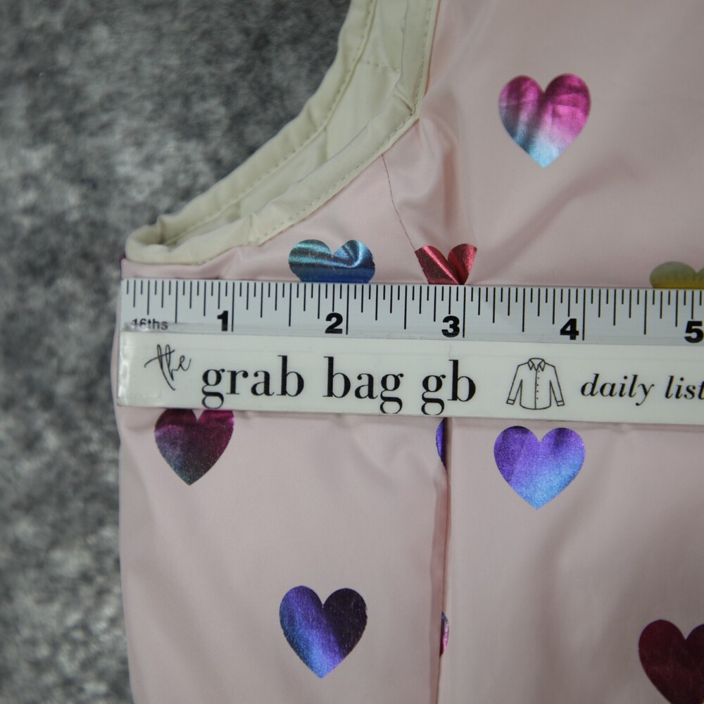 Gap Puffer Vest Girls L/XL Womens XS Off White Pink Metallic Iridescent Heart - Picture 10 of 12